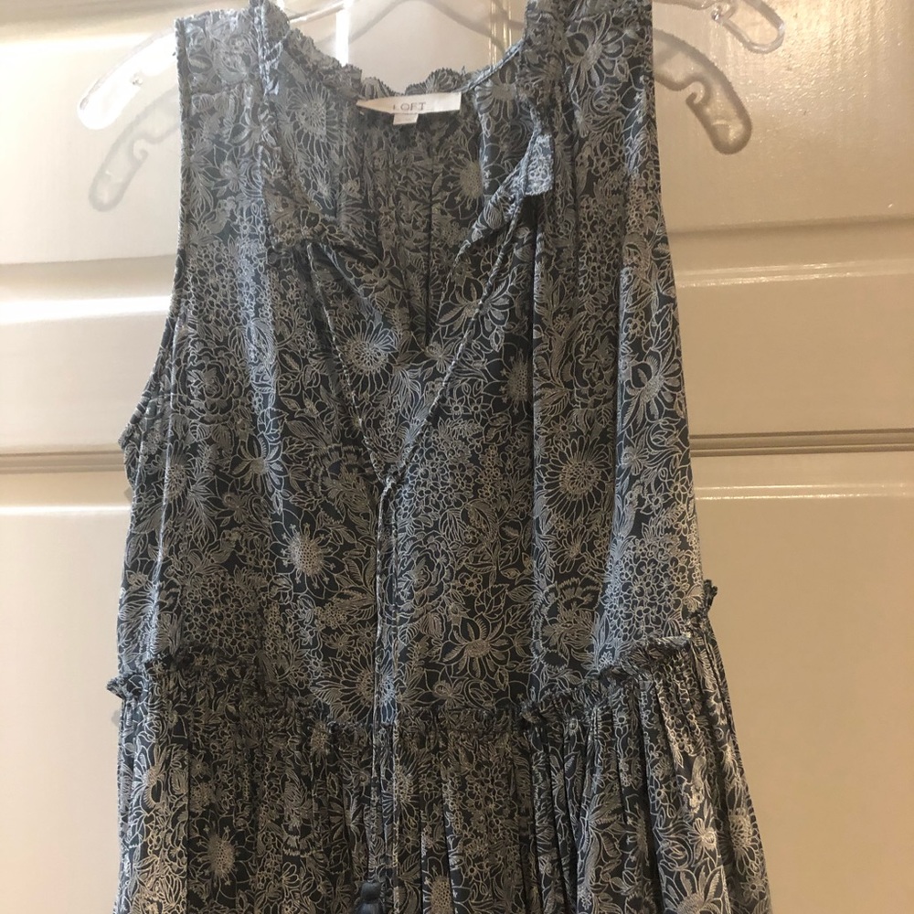 Loft Blue gray ruffle hem shell
